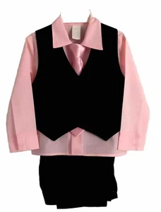 4 Pc Little Boy’s Black Pinstriped Pants & Vest, Pink Shirt & Tie Set~~Size 4 - Picture 1 of 8
