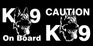 K9 Pastor Alemán a Bordo y Precaución K9 Dos Calcomanías de Vinilo Blanco Coche Camión Cámper - Imagen 1 de 2