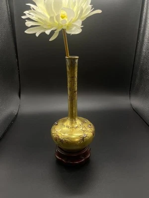 Antique Meiji Era Silver Inlay Vase – Japanese Kinko Craft - Image 1 of 4