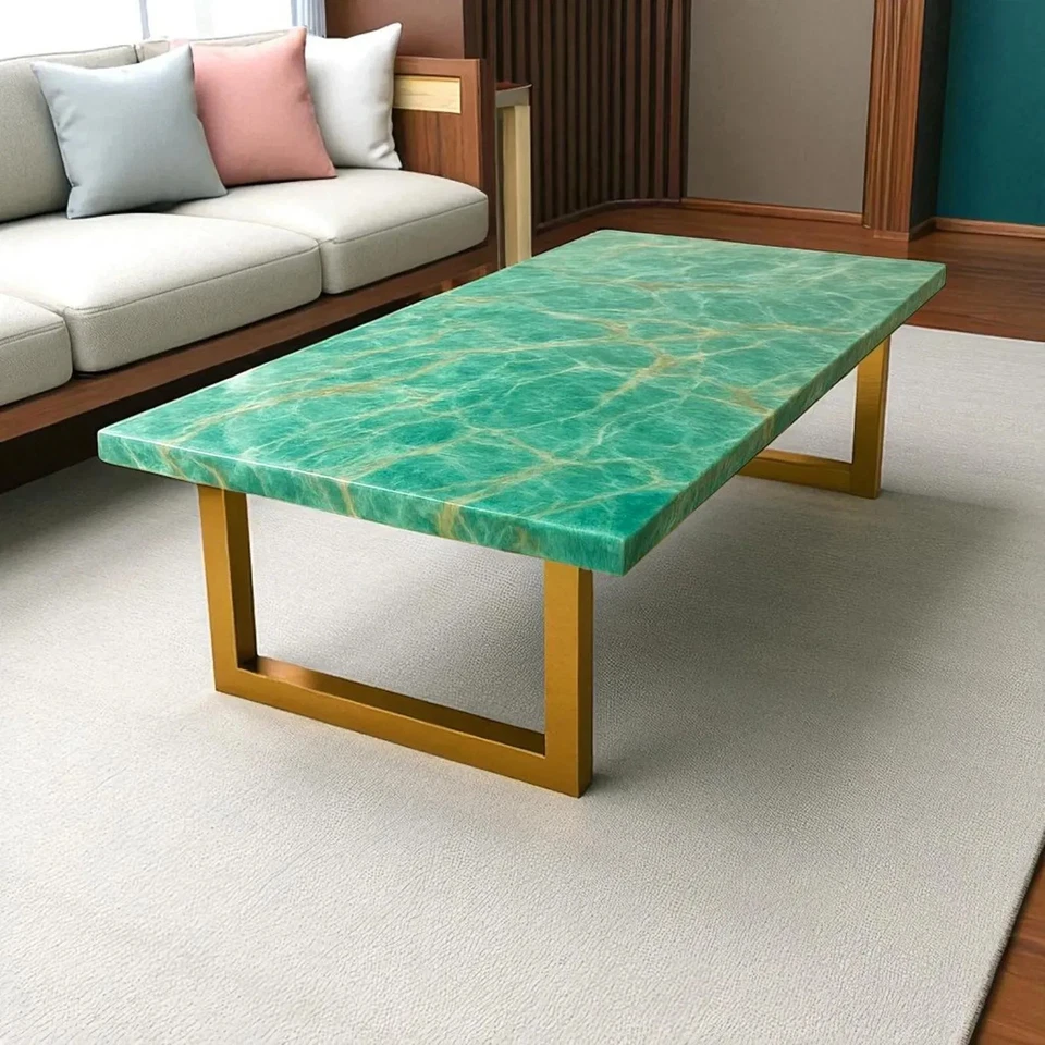 Floriated Agate Gemstone Coffee Table – Luxury Handmade Stone Art Furniture - Image 1 of 4