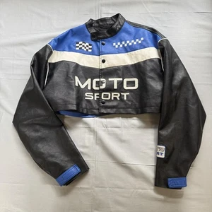 Forever 21 Moto Sport Jacket Womens Small Black Blue Cropped Racing Las Vegas 97 - Picture 1 of 11