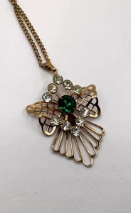 Vintage Goldtone & Emerald Green/Clear Rhinestone Necklace - Picture 1 of 3