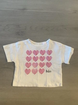 ZARA Beatles Kids White and Pink Heart T-Shirt Size 18-24 - Image 1 of 4
