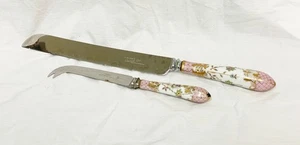 Vintage Sheffield Porcelain Handle Cake Knife + Cheese Knife - Picture 1 of 14