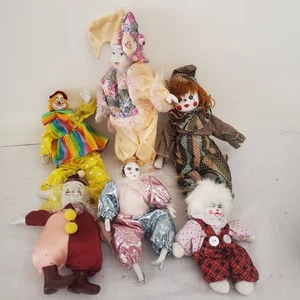 Konvolut 6 alte Porzellan Clown Puppen mit Gesicht verschiedene Harlekin handbemalt - Bild 1 von 12