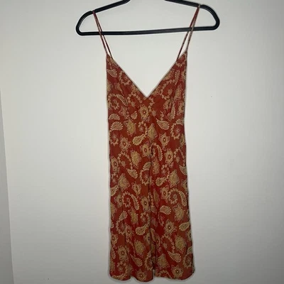 VTG 90s Victoria's Secret Gold Label Paisley Women's M Orange Boho Slip Dress - Image 1 of 4