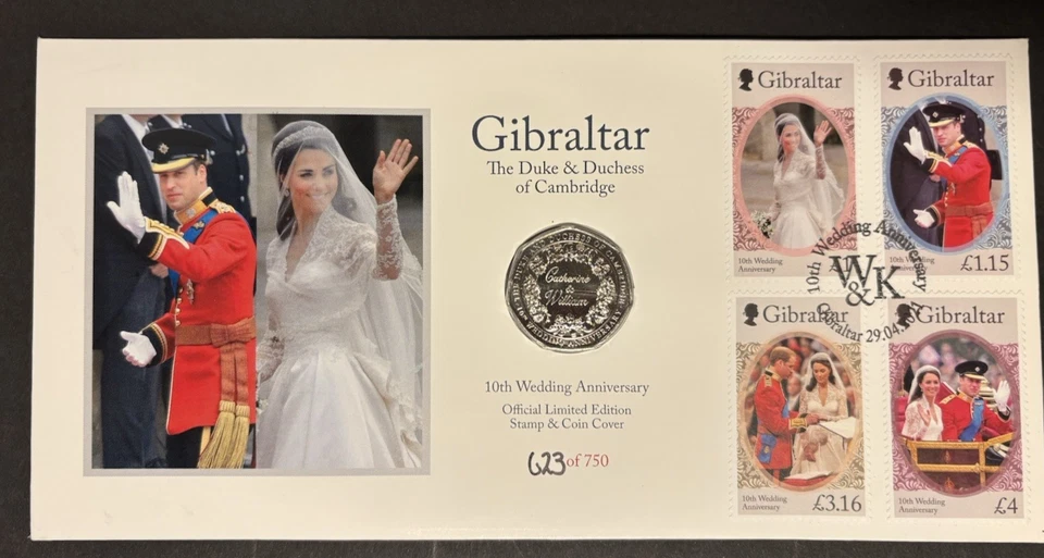 Gibraltar 2021 10th Wedding Anniversary, William & Kate,  + 50p Gibraltar Coin. - Image 1 of 1