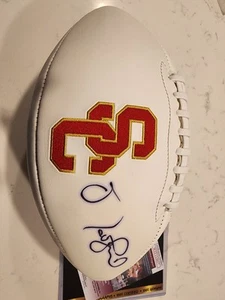 MATT LEINART SIGNED USC TROJANS WHITE LOGO FOOTBALL W/Inscriptions W/COA - Picture 1 of 5