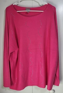 Maglione pullover donna Chico's taglia 3 rosa caldo borchie strass vortici Barbie - Foto 1 di 9