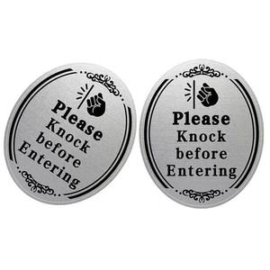 2pcs Please Knock Before Entering Room Door Signs Sticker Knock the Door Sign - Picture 1 of 10