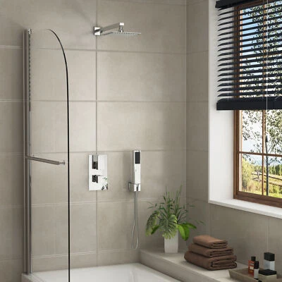 ROYAL BATHROOMS Chrome 2 Way Thermostatic Shower Set Valve Concealed Head Arm Handset Square