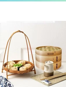 Premium 10 Inch Handmade Bamboo Steamer - 10 Inch - 2 Tiers - Standard Depth - Picture 1 of 9