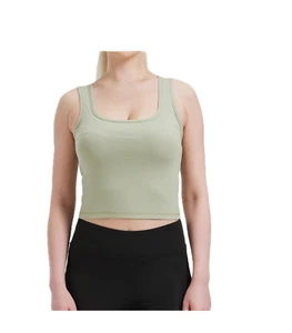 Camiseta sin mangas acanalada de algodón viscosa bambú M para mujer suave ajustada cuello redondo mangas - Imagen 1 de 6