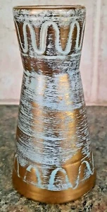 Mid Century STANGL Pottery 5" Vase Gold on Turquoise w Impressed Pattern 5102  - Picture 1 of 3