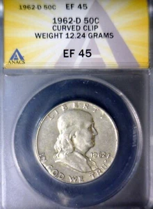 1962d ERROR ANACS EF45 CLIPPED SILVER Frankin Half Nice XF Clip Coin NR - Picture 1 of 8