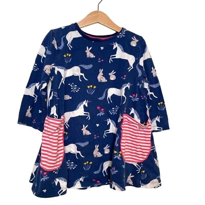 Mini Boden Swing Tunic Dress 7-8 Years Stripe Pockets Unicorn Rabbit Jersey - Image 1 of 4