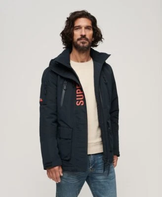 Superdry Jacket Coat Hooded Ultimate Windcheater Jacket Zip Pockets Blue Orange - Image 1 of 4