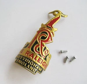 VINTAGE BICYCLE BIKE RALEIGH HEAD BADGE NAME PLATE WITH 3 RIVETS NOS!! - Picture 1 of 4