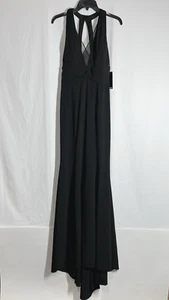 Adrianna Papell Women's Long Black Sleeveless Stretch Crepe Halter Size 4 Dress - Picture 1 of 12