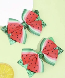 Novelty Hair Bows - Watermelon Print Style - Set Of 2 Bows - Picture 1 of 2