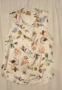 Elie Tahari CREAM FLORAL Sleeveless TOP BLouse TUNIC Size L - Picture 1 of 3