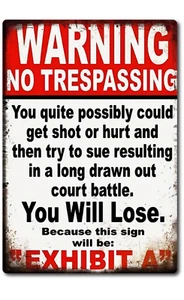 Warning No Trespassing Rustic Retro Look Tin Sign Metal Aluminum 8"x12" Funny - Picture 1 of 5