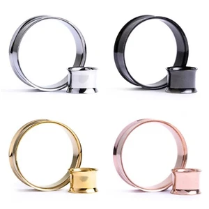 316L Surgical Steel Double Flared Metal Tunnels / Plugs / Gauges  (3mm - 50mm) - Picture 1 of 5