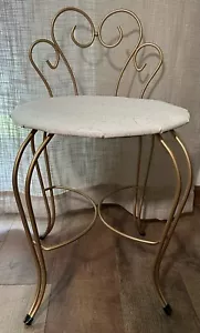 Detecto Brooklyn Vintage MCM Metal Round Seat Cushioned Vanity Chair Makeup - Picture 1 of 17