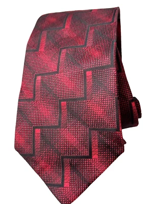 Corbata Piatelli Platinum para hombre 100 % seda negra patrón geométrico en borgoña 58x4" Foto 1 de 4