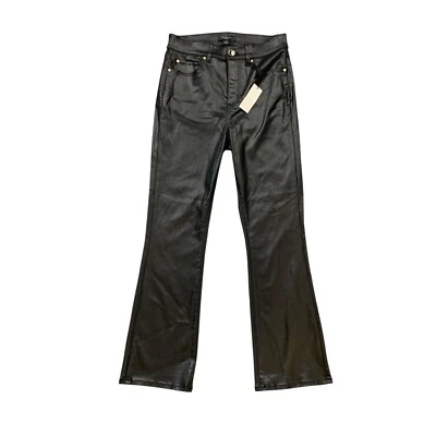 Pantalones Ann Taylor para mujer 4P Petite negros imitación cuero tiro alto la bota recortada Foto 1 de 4