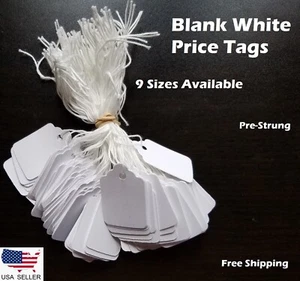 Blank White Merchandise Price Tags w/ String Retail Strung Jewelry 100-1000 pcs - Picture 1 of 7