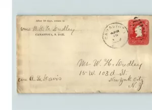 2 cent Washington Stamped envelope, from CANASTOTA, South Dakota to Mrs. Dudley, - Picture 1 of 1