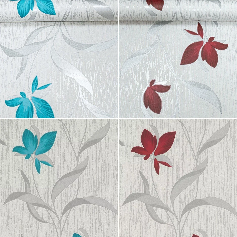 Erismann Fleur Wallpaper Floral Trail Flowers Leaves Glitter Textured Vinyl - image 1 of 1