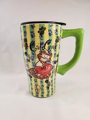 Taza de viaje Spoontiques cerámica 12 OZ amante de los gatos con tapa  Foto 1 de 4