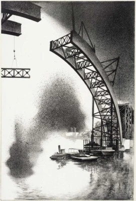 Spanning the Hudson 2 1936 Louis Lozowick – Precisionist Industrial Lithograph - Image 1 of 2