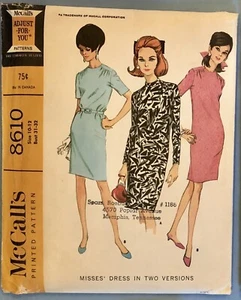 Vestido recto McCalls patrón de costura 8610 talla 10-12 vintage sin cortar 1968 - Imagen 1 de 2