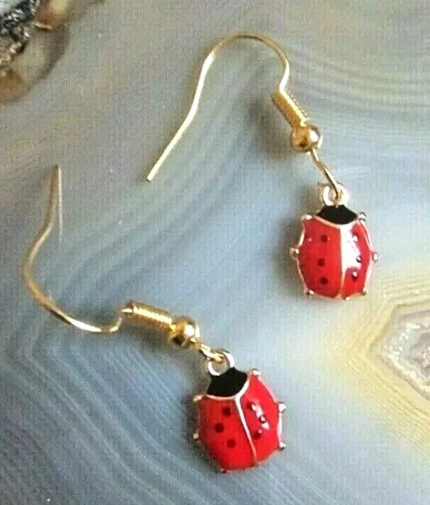 Ohrringe vergoldet Emaille Glückskäfer Glücksbringer 29mm romantisch anmutig süß - Bild 1 von 4