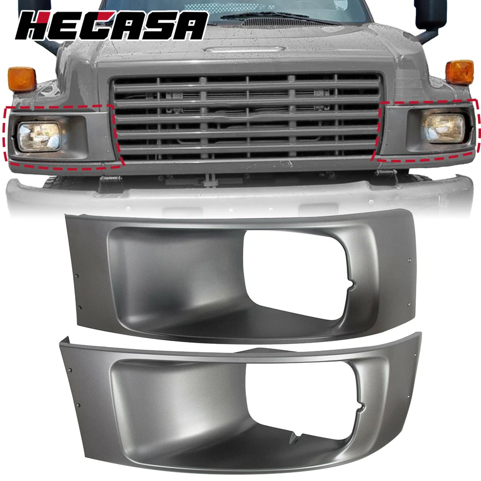 Sliver LH & RH Headlamp Bezel For 03-09 Chevrolet GMC C4500 C5500 Topkick Kodiak Foto 1 de 4