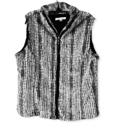 Chaleco de piel sintética para mujer Erin London negro gris forrado con cremallera sin mangas L Foto 1 de 4