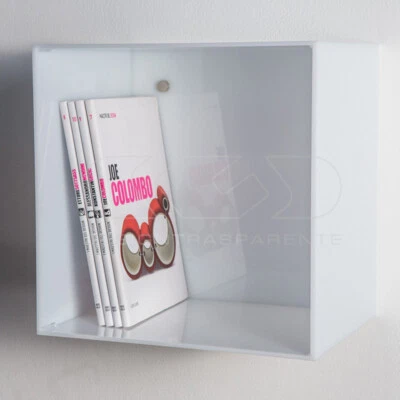 Mensola Cubo cm 25 in plexiglass colorato bianco espositore da parete - Immagine 1 di 4