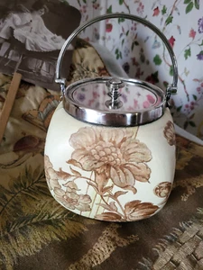 Doulton Burslem BISCUIT BARREL Porcelain Slater's Pat 1879 Silver Bail Handle - Foto 1 di 19