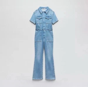 ZARA X Good American ZW Denim Sculpting Jumpsuit Flare Leg, Size 2 - Picture 1 of 9