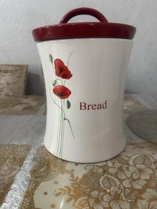 Dunelm Poppy Bread Bin Red & White Ceramic Storage Jar With Round Lid - Picture 1 of 5