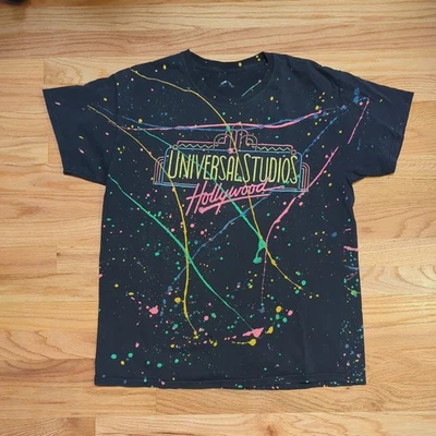 Universal Studios HOLLYWOOD Retro AOP Paint Splatter Adult Shirt Black  - Image 1 of 4