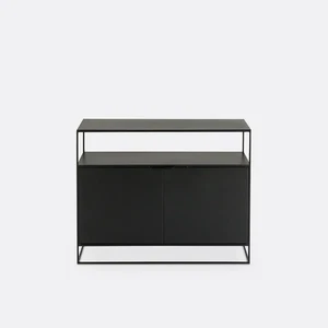 Modern Black Metal Sideboard Cabinet with Open Shelf & Storage Doors - Picture 1 of 9