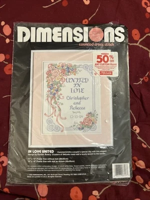 Kit de punto de cruz Dimensions #3727 IN LOVE UNITED 11" X 14" 1992 abierto de colección Foto 1 de 4