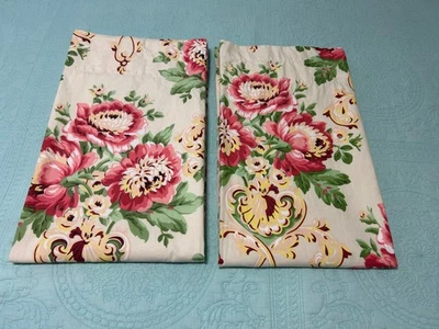 Neiman Marcus Drapes Curtain 2 Panels Floral Scroll 53"x91" Lined Cotton - Image 1 of 4