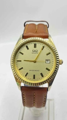 Q&Q Quartz Mens Watch Water Resistant Gold Tone Date Indicator Working - Image 1 of 4
