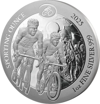 1 oz Silver Reverse Proof Sporting Ounce Cycling Rwanda 2025 Silver Bike - Image 1 of 3