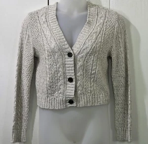 American Eagle Zopfmuster Cropped Cardigan Pullover Damen große beige Knöpfe - Bild 1 von 5